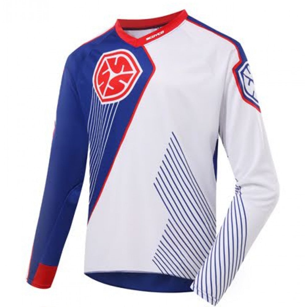 Polera jersey para motocross y enduro scoyco t205 blanco rojo1