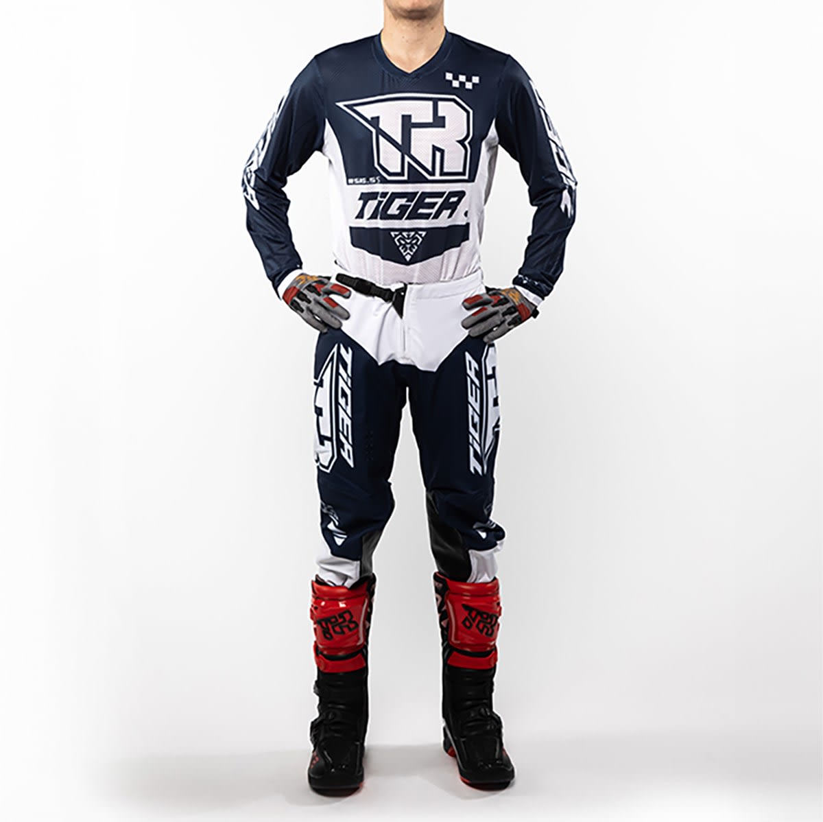 Traje para moto tiger tacing tr 5.5s blanco/azul motocross enduro21