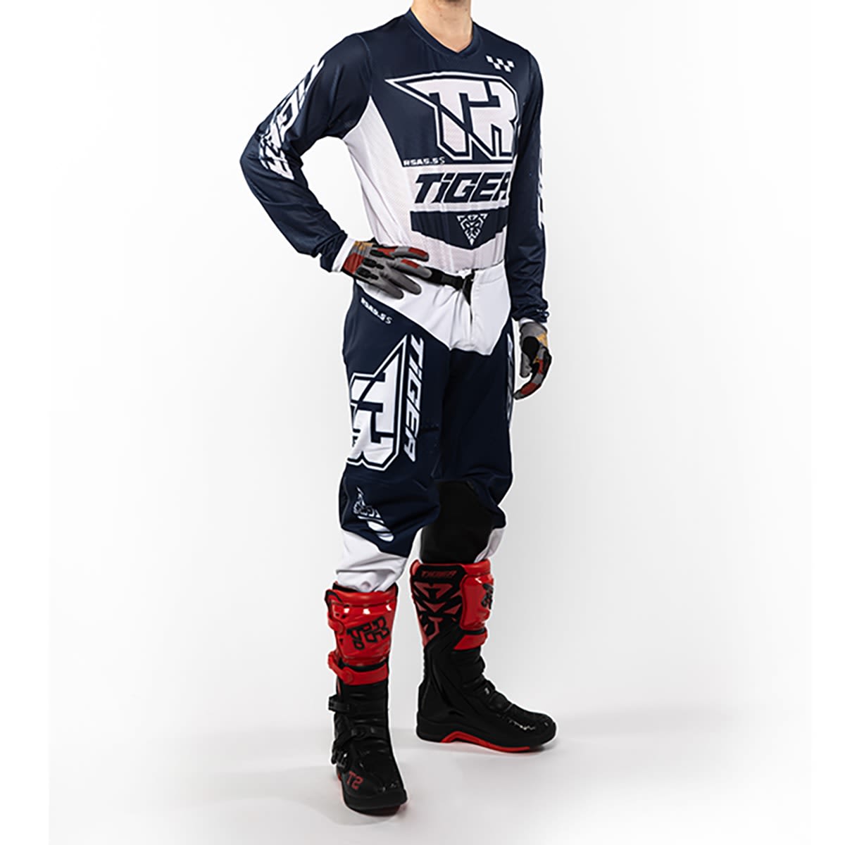 Traje para moto tiger tacing tr 5.5s blanco/azul motocross enduro22