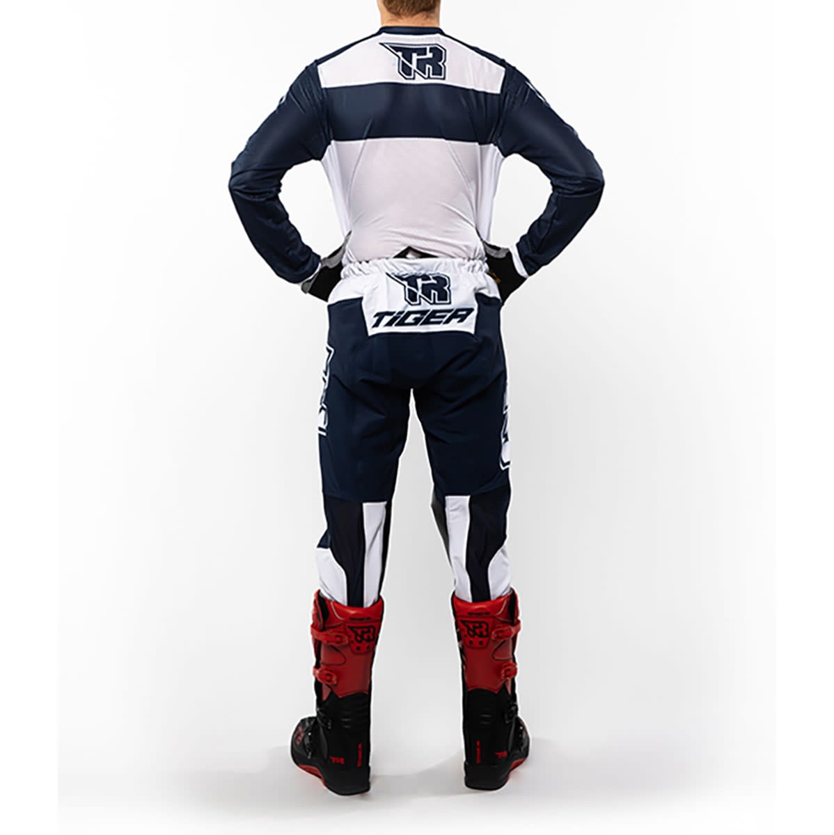 Traje para moto tiger tacing tr 5.5s blanco/azul motocross enduro23