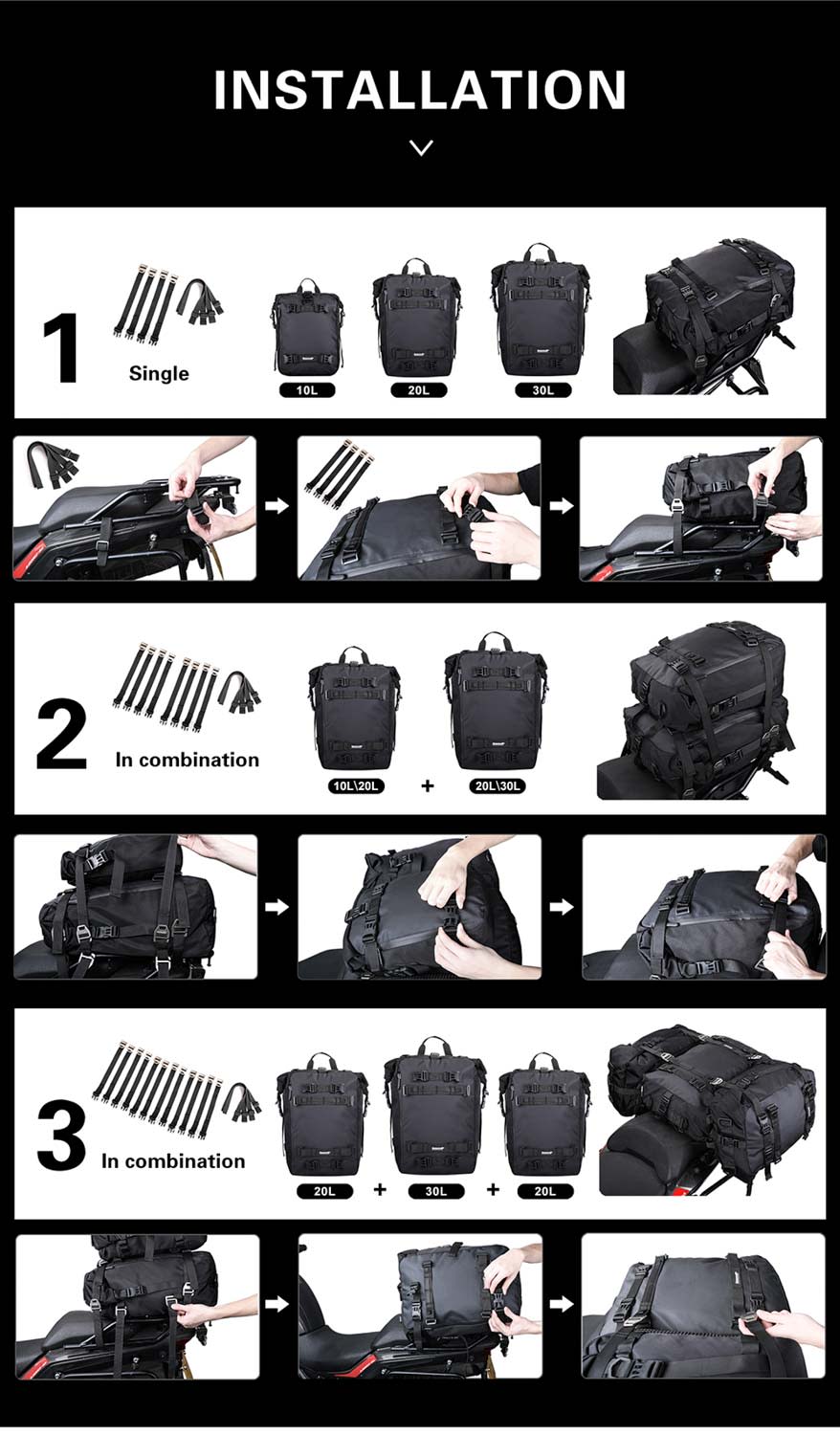 Bolso impermeable para moto rhinowalk mt21630 30 litros multi uso