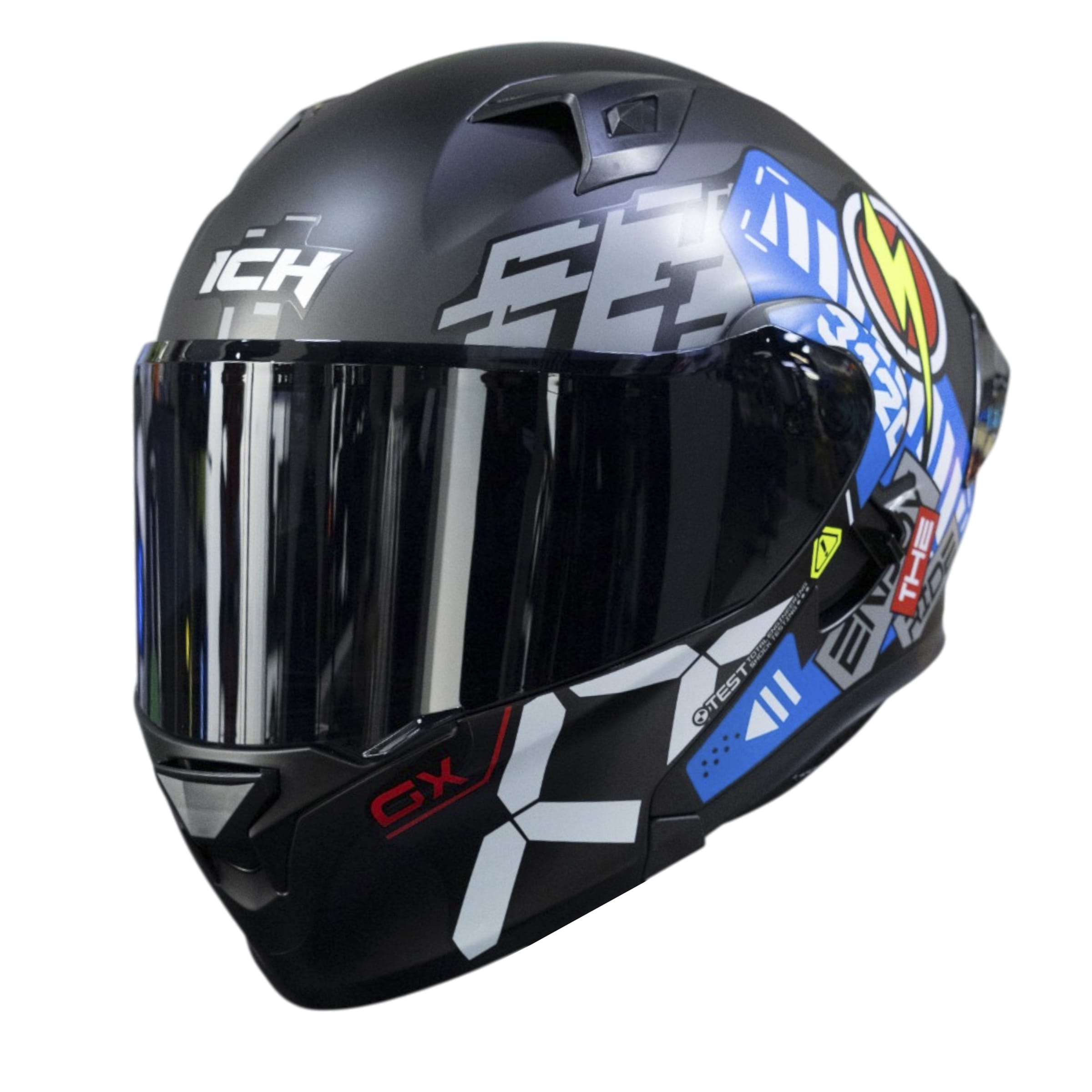 Casco moto ich 3120 cbrpnk az abatible con sun visor certificación