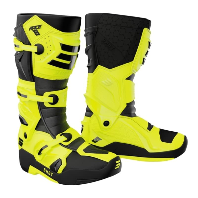 Botas moto shot race 8 neon yellow con D3O motocross enduro | OXS