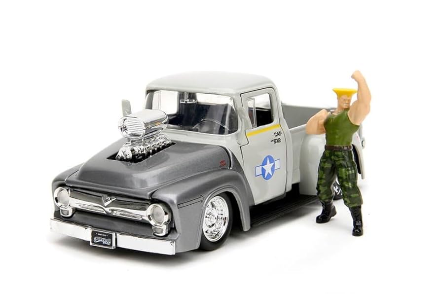 2.75+1:24 | Hollywood Rides | 1956 Ford F100 Pickup With Guile Figure JADA