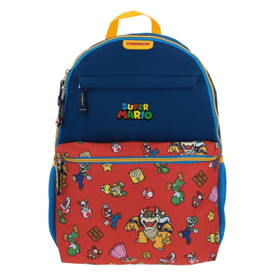 MOCHILA ESCOLAR NIÑO BOLSILLO PRINT AZUL MARIO BROS1