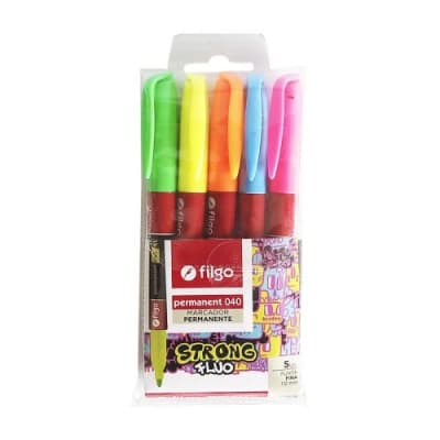 ESTUCHE 5 MARCADORES PERMANENTE COLORES FLUO ESTUCHE 5 MARCADORES PERMANENTE COLORES FLUO