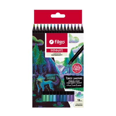 SET 15 LAPICES COLORES DE MADERA BLACK & WHITE LANDSCAPE - FILGO1