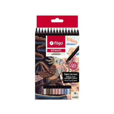 SET 15 LAPICES COLORES DE MADERA BLACK & WHITE NEUTRO - FILGO1