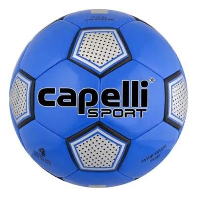 Balon ligas bote bajo Capelli Sport Promo Blue Silver Astor Futsal Team Machine Stitched Soccer Bal1