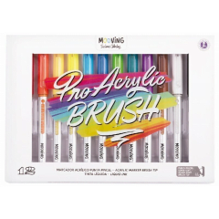 ESTUCHE 12 MARCADORES BRUSH ACRILICOS PREMIUM MOOVING