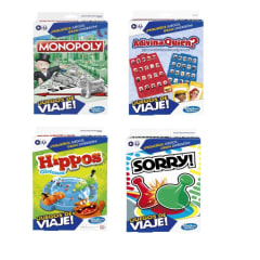 JUEGOS DE VIAJE (ADIVINA QUIÉN?, MONOPOLY, SORRY!, HIPPOS GLOTONES)