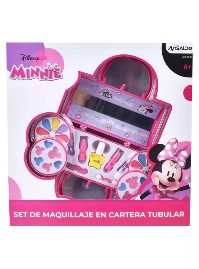 MINNIE SET COSMETICOS CARTERA DE MANO TUBULAR TRES PISOS Y ESPEJO 2