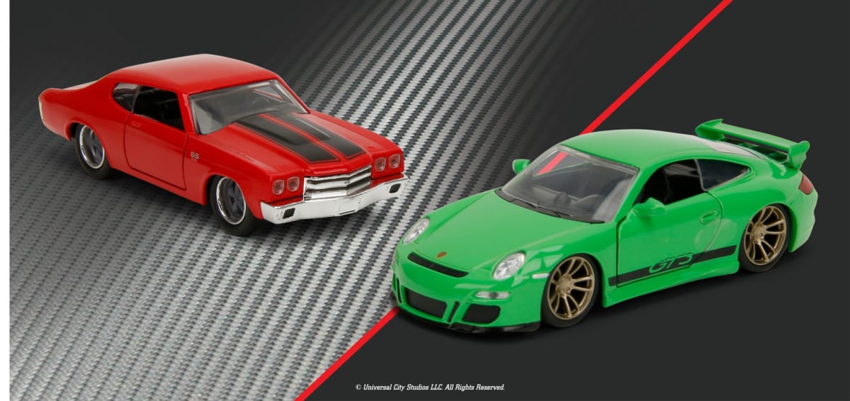 JADA TOYS FAST AND FURIOUS TWIN PACK  PORSCHE 911 GT3 RS 997 y 1970 CHEVY CHEVELLE1