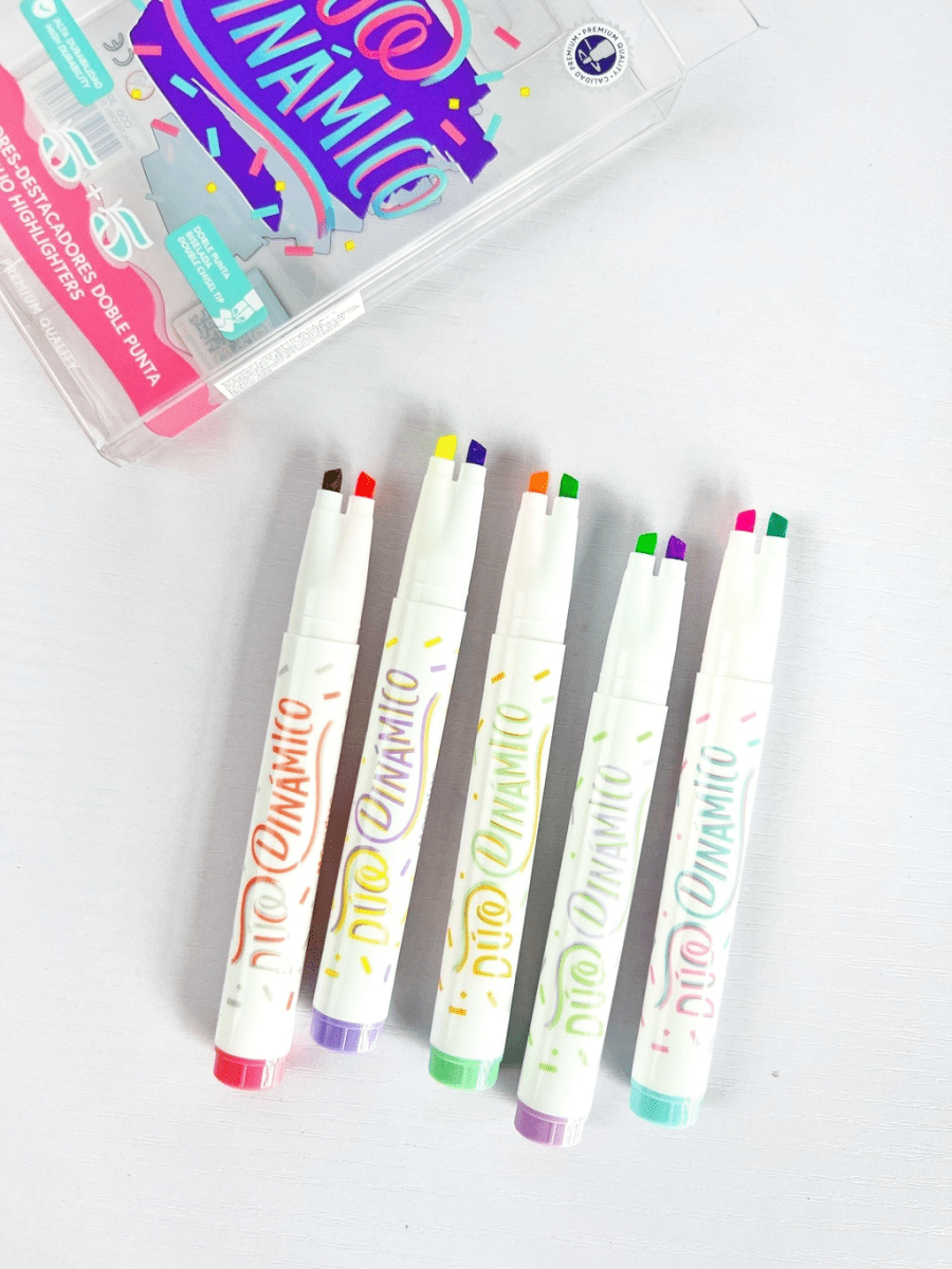 ESTUCHE 5 DESTACADORES PUNTA DOBLE PREMIUM2