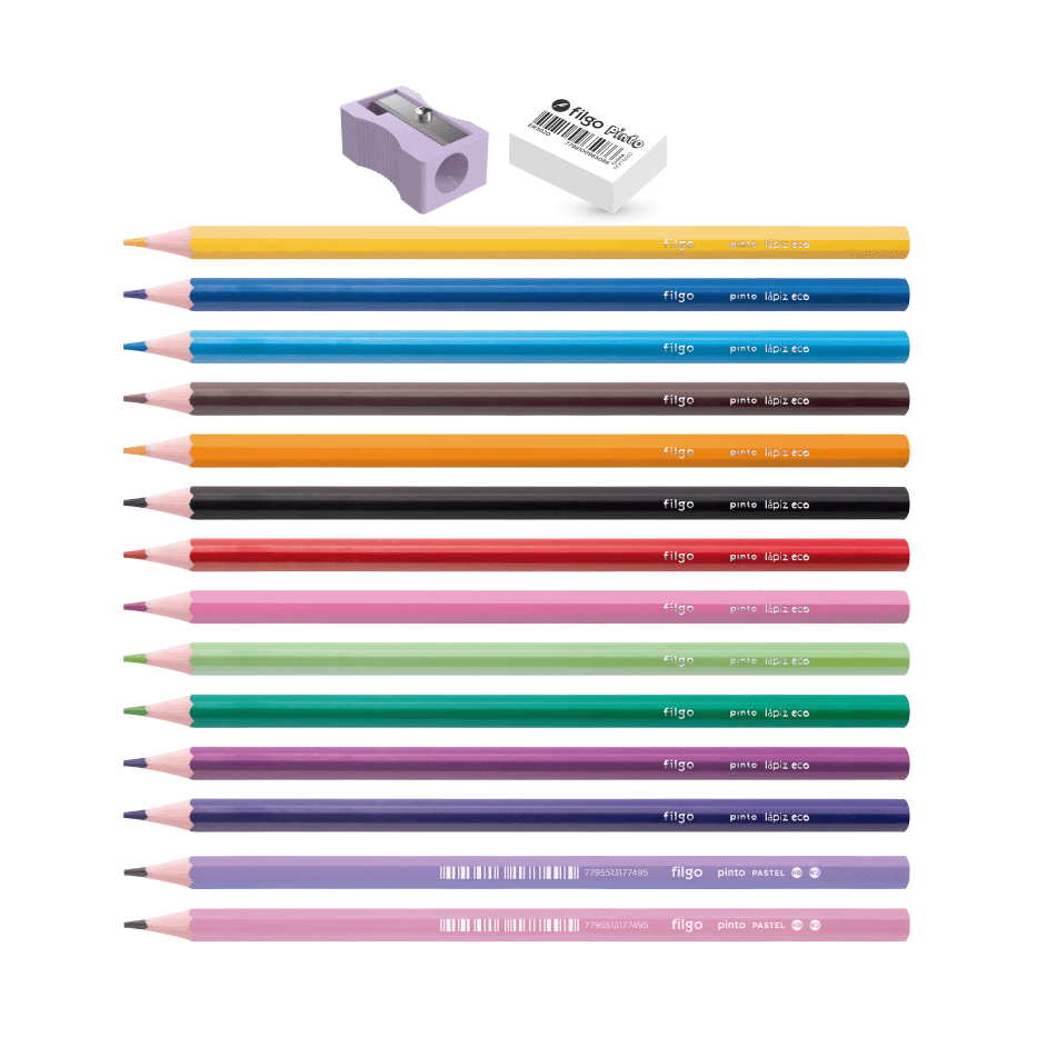 Lápices 12 colores de resina PINTO GIRL + 2 Grafitos HB + goma + sacapunta2