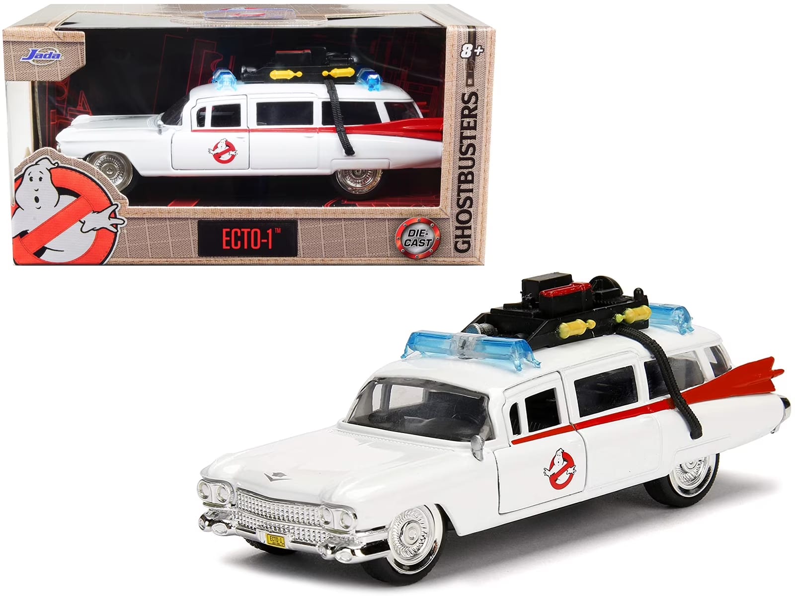 1:32 | Hollywood Rides | Ghostbusters Cadillac Ecto-1-Free Rolling(SDG No. 253232000)  | Glossy Wh JADA