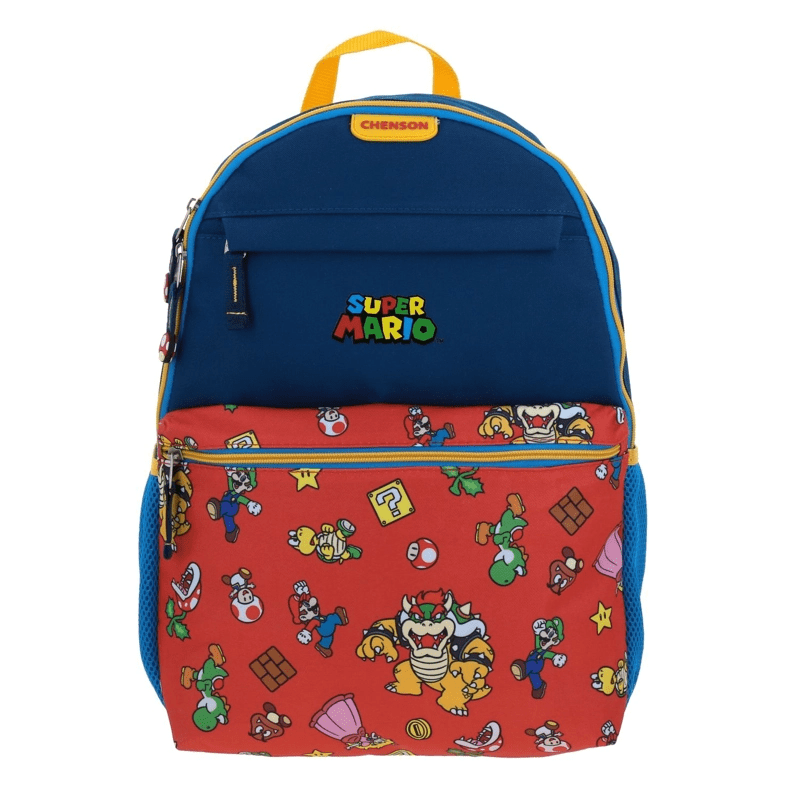 MOCHILA ESCOLAR NIÑO BOLSILLO PRINT AZUL MARIO BROS WISHTRADE