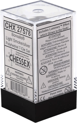 Chessex Die Rol Set Borealis (Light Smoke/Silver)1