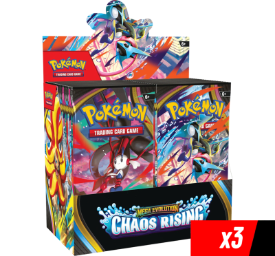 PREVENTA Pack 3 Cajas de Sobres Pokémon TCG: Mega Evolution - Chaos Rising1