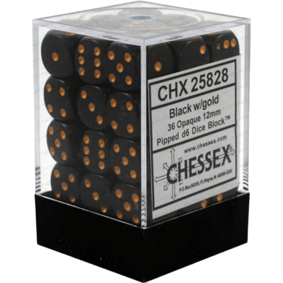 Chessex Die-6 Set Opaque 12mm (Black/Gold)
