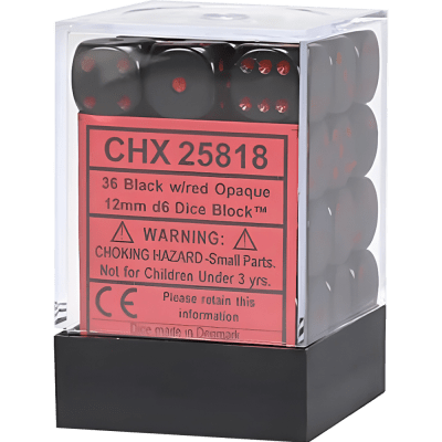 Chessex Die-6 Set Opaque 12mm (Black/Red)