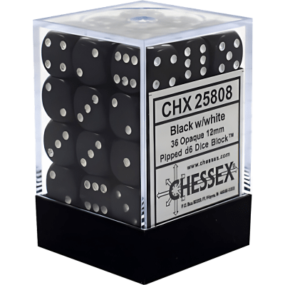Chessex Die-6 Set Opaque 12mm (Black/White)