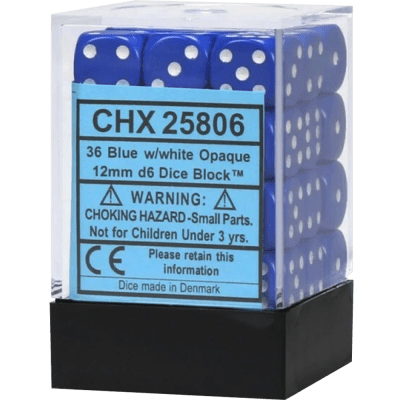 Chessex Die-6 Set Opaque 12mm (Blue/White)