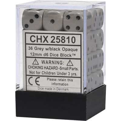 Chessex Die-6 Set Opaque 12mm (Dark Grey/Black)