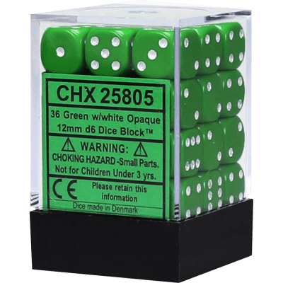 Chessex Die-6 Set Opaque 12mm (Green/White)