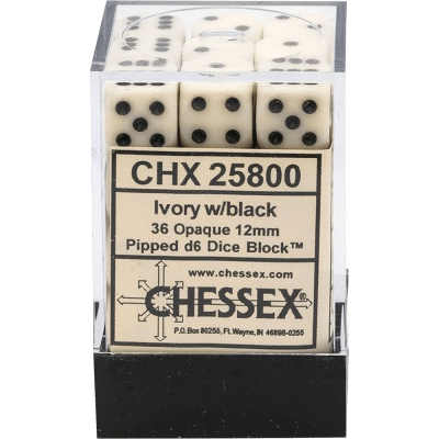 Chessex Die-6 Set Opaque 12mm (Ivory/Black)