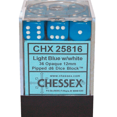 Chessex Die-6 Set Opaque 12mm (Light Blue/White)