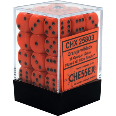 Chessex Die-6 Set Opaque 12mm (Orange/Black)