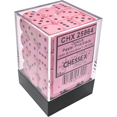 Chessex Die-6 Set Opaque 12mm (Pastel Pink/Black)1