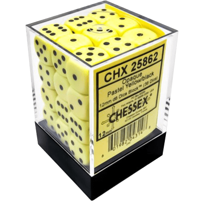 Chessex Die-6 Set Opaque 12mm (Pastel Yellow/Black)