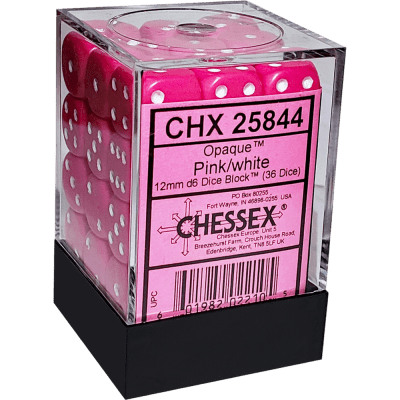 Chessex Die-6 Set Opaque 12mm (Pink/White)1