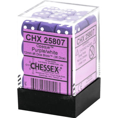 Chessex Die-6 Set Opaque 12mm (Purple/White)1