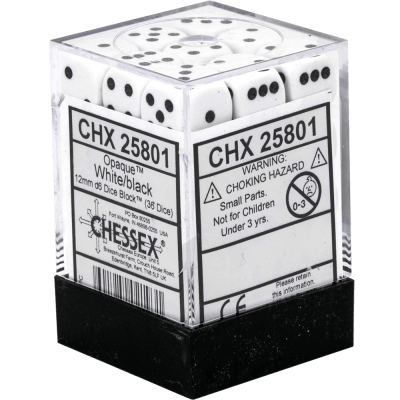 Chessex Die-6 Set Opaque 12mm (White/Black)