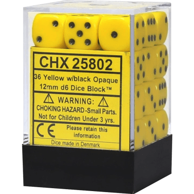 Chessex Die-6 Set Opaque 12mm (Yellow/Black)1