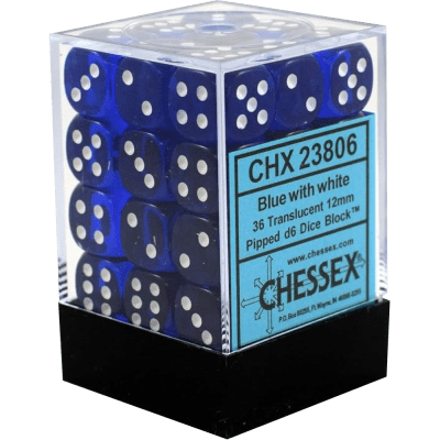 Chessex Die-6 Set Translucent 12mm (Blue/white)
