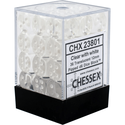Chessex Die-6 Set Translucent 12mm (Clear/white)
