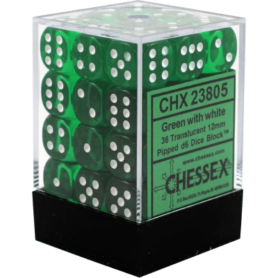 Chessex Die-6 Set Translucent 12mm (Green/white)