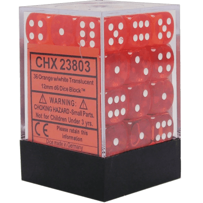 Chessex Die-6 Set Translucent 12mm (Orange/white)