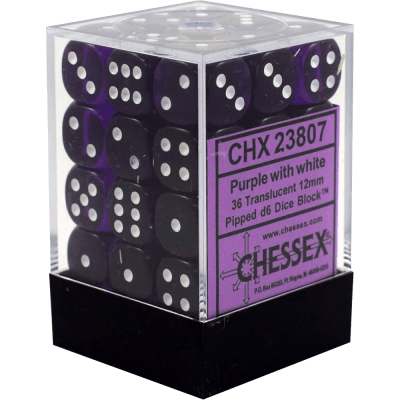 Chessex Die-6 Set Translucent 12mm (Purple/white)