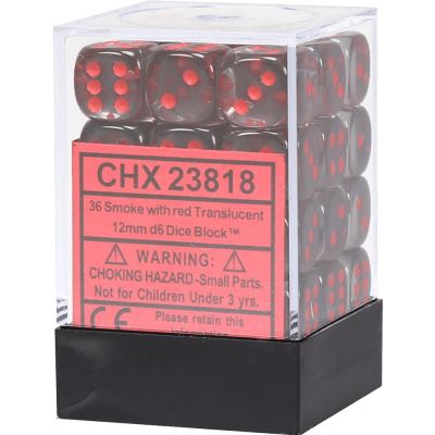 Chessex Die-6 Set Translucent 12mm (Smoke/red)
