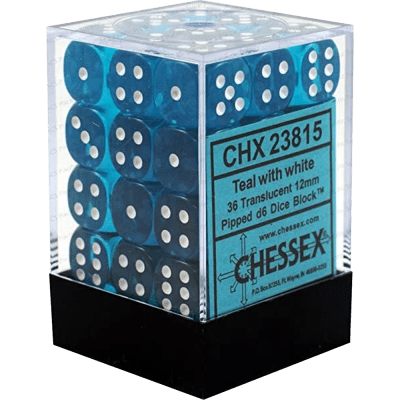 Chessex Die-6 Set Translucent 12mm (Teal/white)1