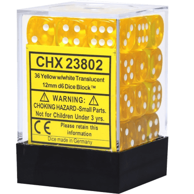 Chessex Die-6 Set Translucent 12mm (Yellow/white)