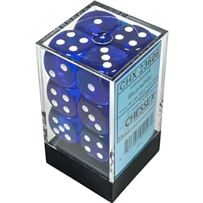 Chessex Die-6 Set Translucent 16mm (Blue/white)