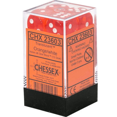 Chessex Die-6 Set Translucent 16mm (Orange/white)