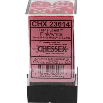 Chessex Die-6 Set Translucent 16mm (Pink/white)1
