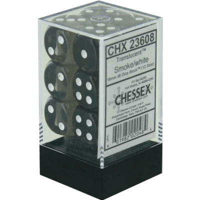 Chessex Die-6 Set Translucent 16mm (Smoke/white)1